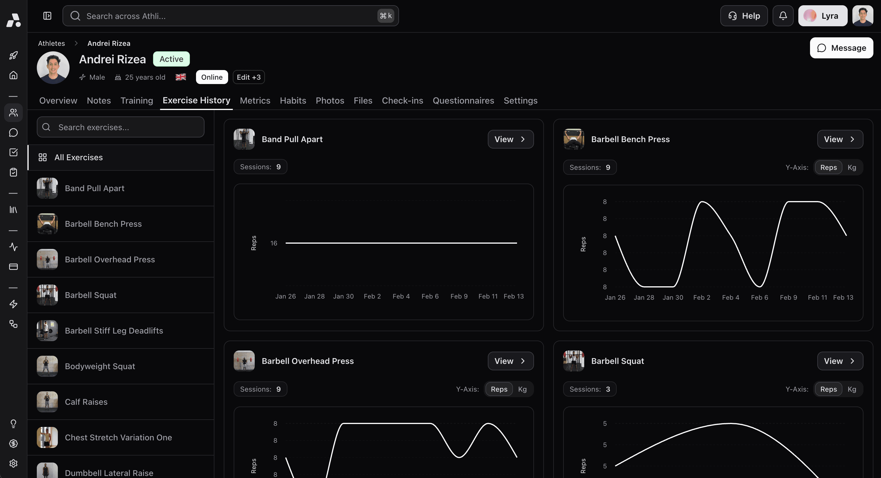 Athli Exercise History — Detailed tracking across every exercise and variant