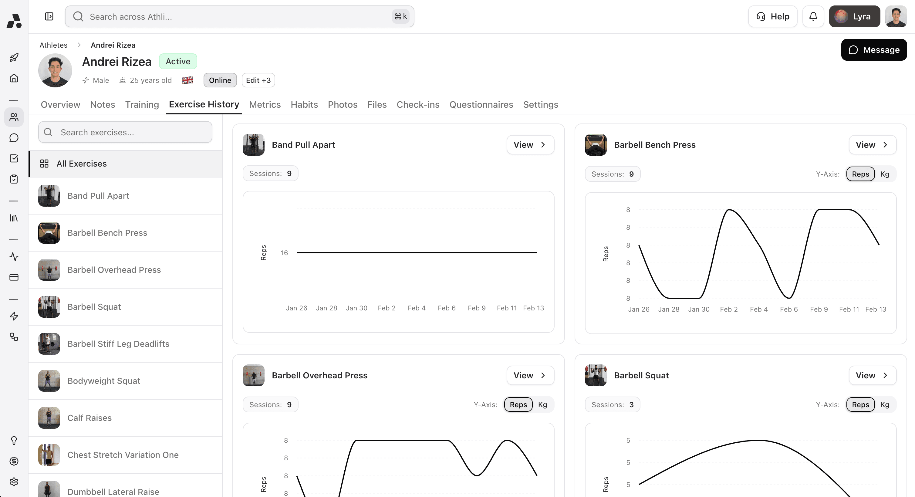 Athli Exercise History — Detailed tracking across every exercise and variant