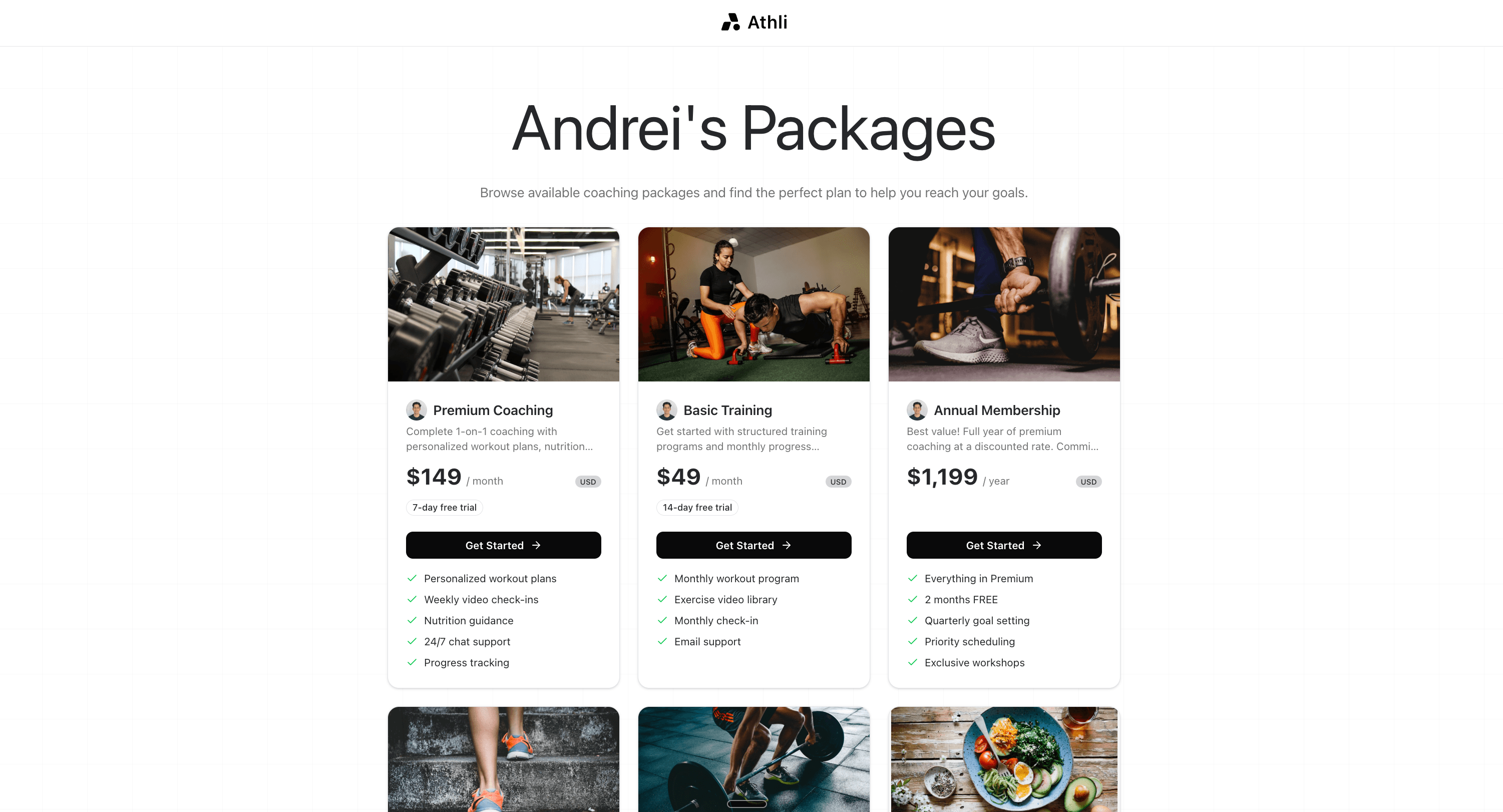 Athli Packages — Bundle your services into ready-to-sell packages